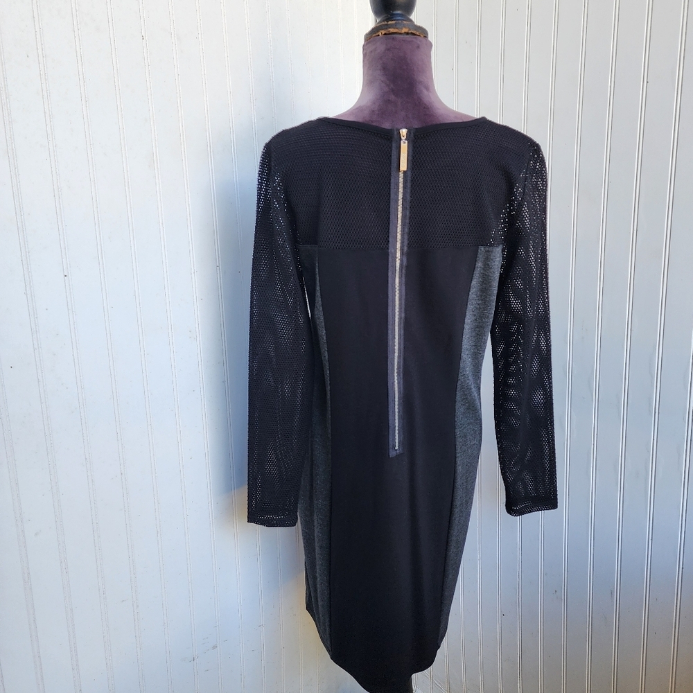 Kensie Womens Dress Classy Black Gray Mesh Front Zipper Long Sleeve Sz L - Picture 5 of 15